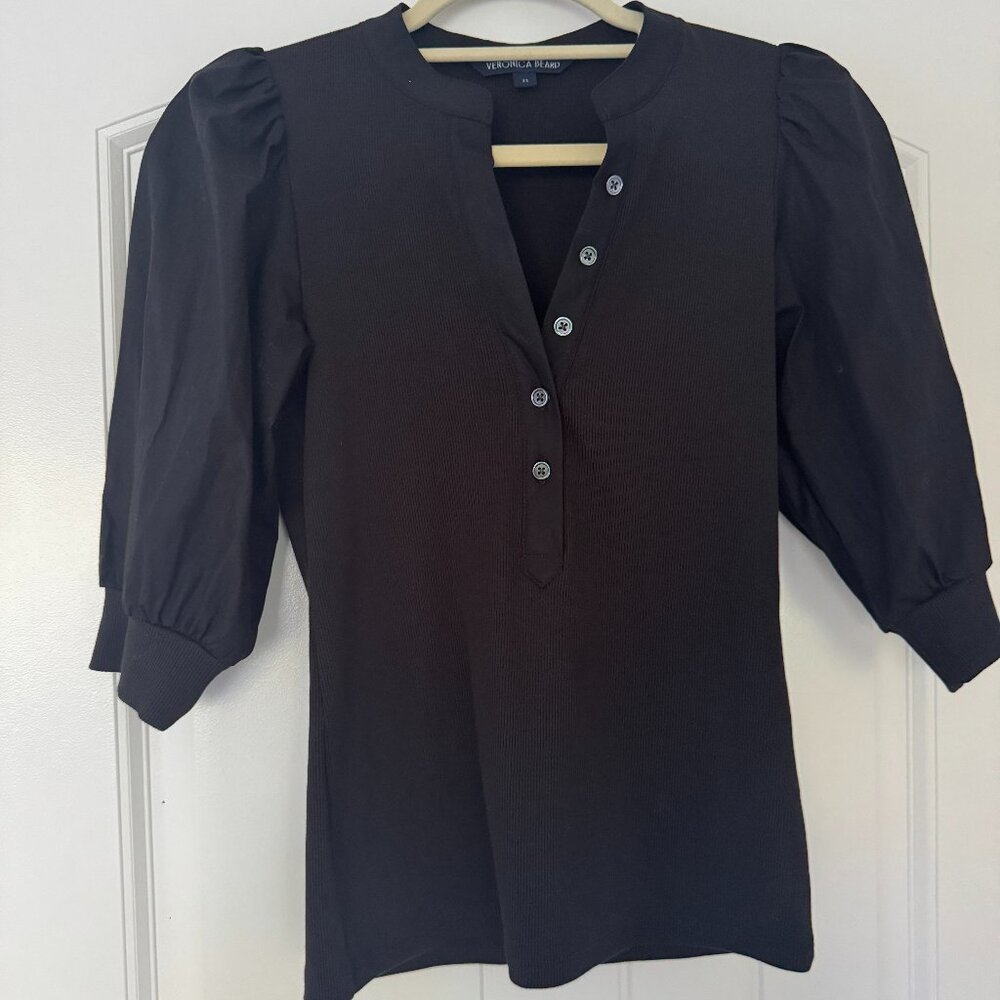 Veronica Beard Coralee Puff-Sleeve Top in Black